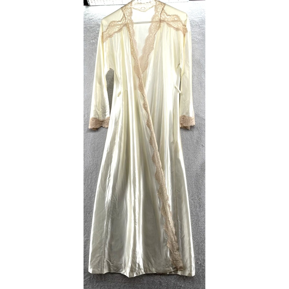 VTG Tom Bezduda Robe Womens Petite Barad Robe Off White with Lace Trim